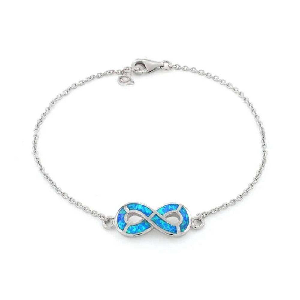 Sterling Silver Blue Opal Infinity Bracelet New